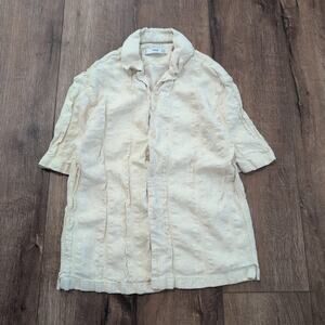 Mango MNG Women's Small Linen Button Up Shirt Texture Cream Summer